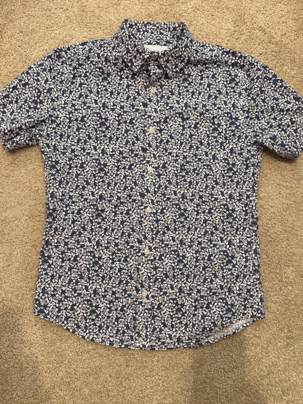 Goodfellow Men's Blue Floral Short-Sleeve Button-Up Shirt